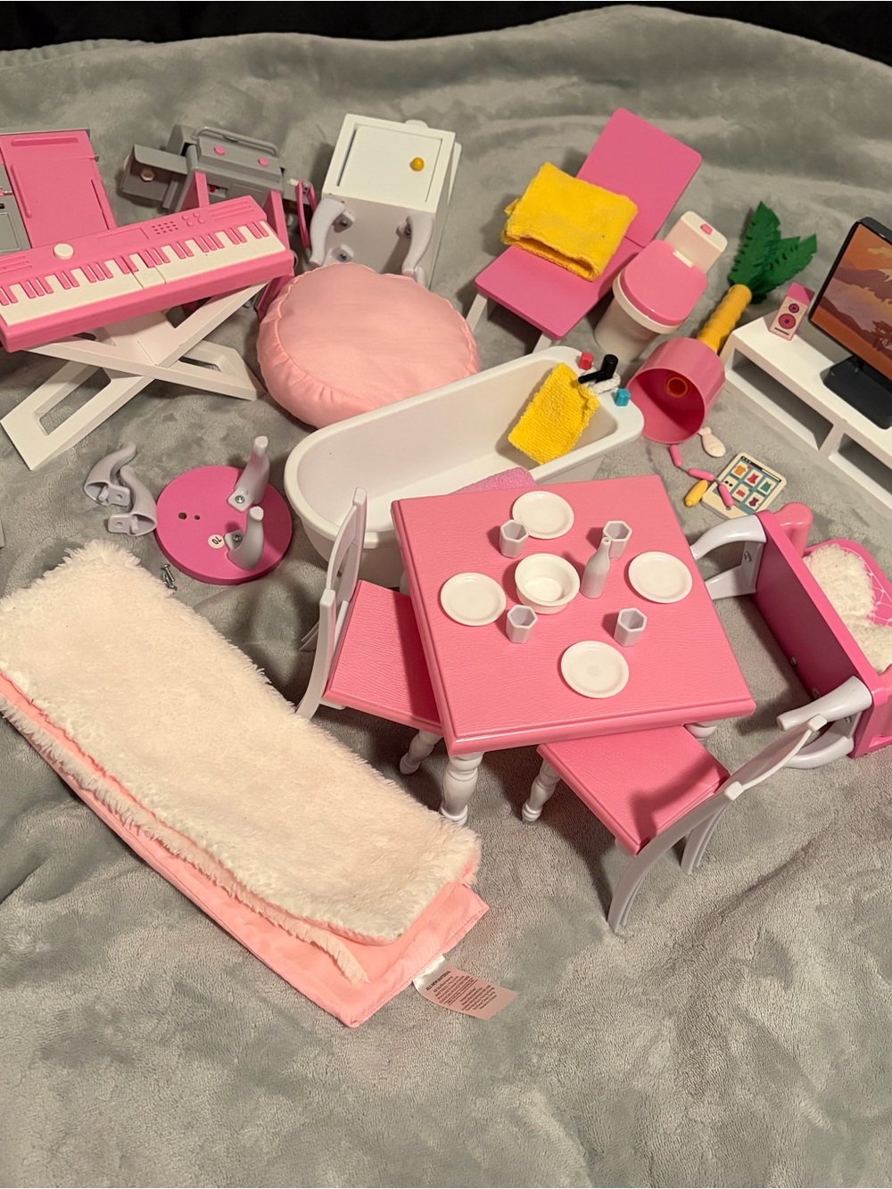 Barbie Pink & White Dollhouse Furniture